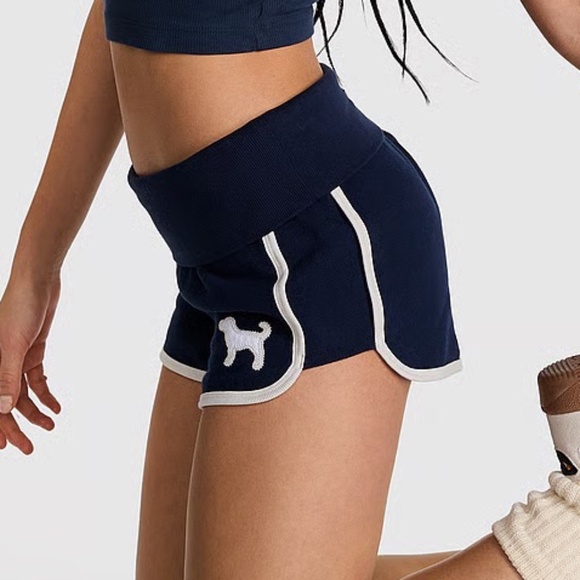 Victoria's Secret PINK Ivy Terry Foldover Shorts Noir Navy Large NEW - Picture 1 of 3